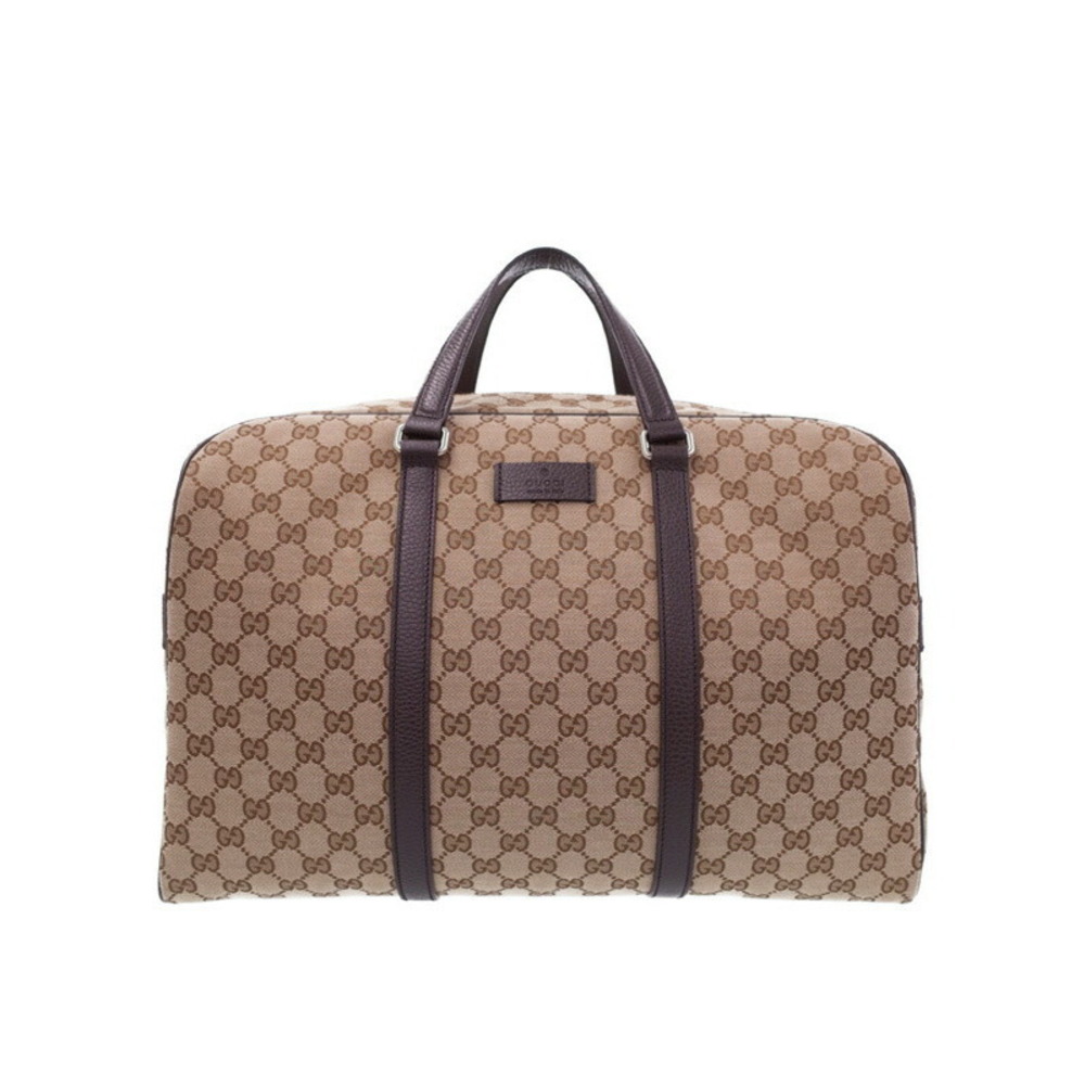 Gucci Boston Duffle Bag GG monogram canvas leather trim top handles Brown
